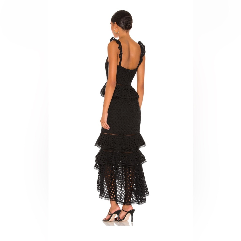 NBD Revolve Black Lace Tiered Midi Dress with Ruffle Straps Wedding Formal XS - Picture 7 of 12